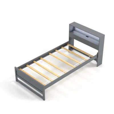 Costway Twin Size Bed Frame With Storage Headboard And Charging Station-gray In Animal Print