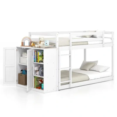 Costway Twin Size Bunk Bed With Convertible Bookcase And Ladder-white