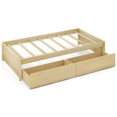 Costway Twin Size Captain Bed With 2 Drawers And Slats Support-natural In Neutral