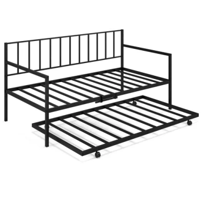 Costway Twin Size Daybed And Trundle Frame Set Trundle Bedframe-black