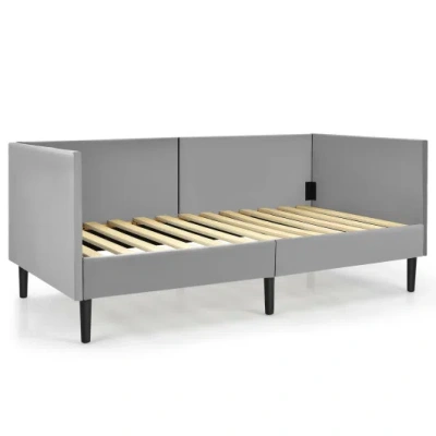 Costway Twin Size Daybed Frame With Sturdy Wooden Slat Support-gray In Blue