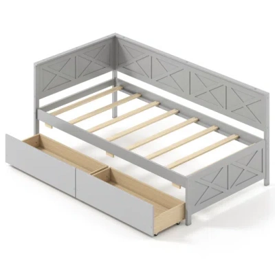 Costway Twin Size Daybed With 2 Storage Drawers No Box Spring Needed-gray In Multi