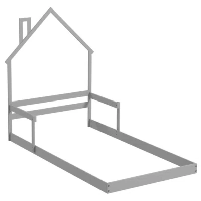 Costway Twin Size Floor Bed With Chimney And Headboard And Handrail-gray