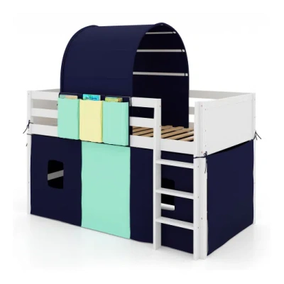 Costway Twin Size Loft Bed Playhouse Bed Frame With Tower Tent And 3 Storage Pockets-navy In Blue