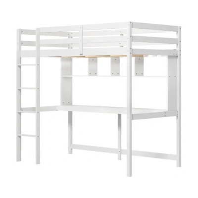 Costway Twin Size Loft Bed With Desk And Shelves For Home Dorm Apartment No Box Spring Needed-white