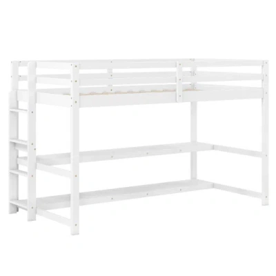 Costway Twin Size Loft Bed With Storage Shelves Full-length Guardrails And Ladder-white