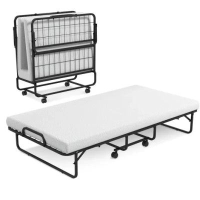 Costway Twin Size Metal Folding Bed With Memory Foam Mattress In Multi
