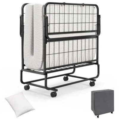 Costway Twin Size Rollaway Guest Folding Bed With Pillow And Cover In White