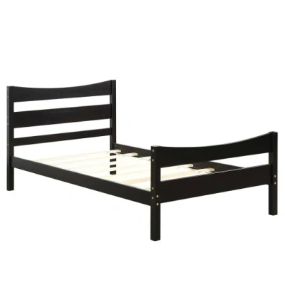Costway Twin Size Rustic Style Platform Bed Frame With Headboard And Footboard-dark Brown
