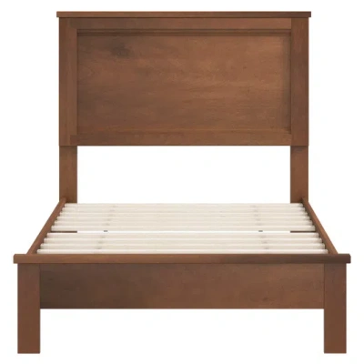 Costway Twin Size Wooden Bed Frame With Headboard And Slat Support-walnut In Multi