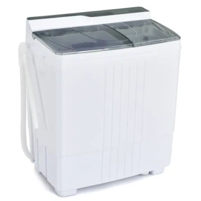 Costway Twin Tub Portable Washing Machine With Timer Control And Drain Pump For Apartment-gray In White