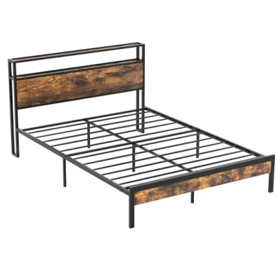 Costway Twin/full/queen Bed Frame With Storage Headboard And Charging Station-queen Size In Brown