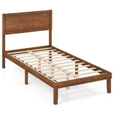 Costway Twin/full/queen Size Bed Frame With Headboard And Wooden Slats Support-twin Size In Brown