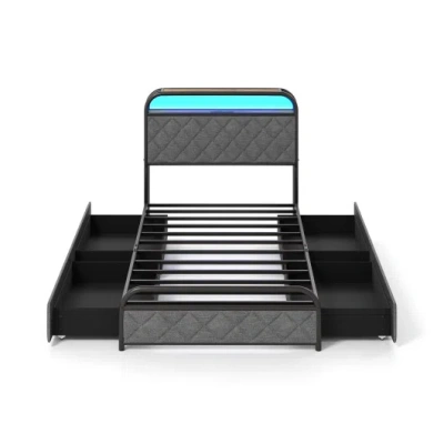 Costway Twin/full/queen Size Bed Frame With Led Lights And Charging Station-twin Size In Multi