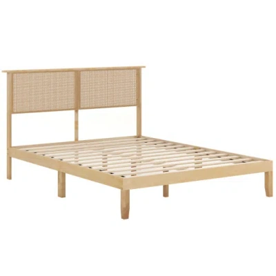 Costway Twin/full/queen Size Bed Frame With Rattan Headboard-queen Size In Brown
