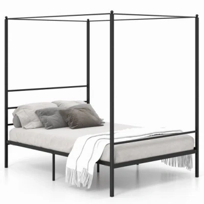 Costway Twin/full/queen Size Metal Canopy Bed Frame With Slat Support-full Size In Black