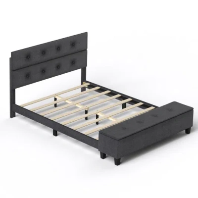 Costway Twin/full/queen Upholstered Bed Frame With Ottoman Storage-full Size In Black