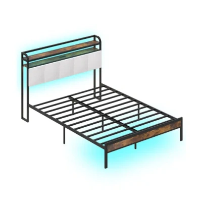 Costway Twin/full/queen/king Size Bed Frame With Led Light And Charging Station-queen Size In Multi