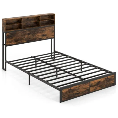 Costway Twin/full/queen/king Size Bed Frame With Storage Headboard Industrial Metal Platform Bed-full Size In Multi