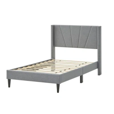 Costway Twin/queen Bed Frame With Linen Upholstered Wingback Headboard-twin Size In Gray