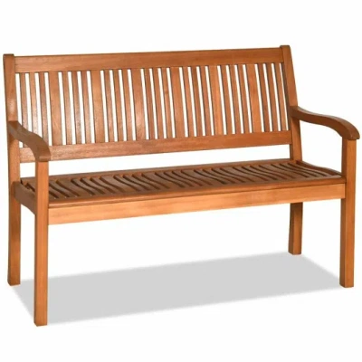 Costway Two Person Solid Wood Garden Bench With Curved Backrest And Wide Armrest In Multi