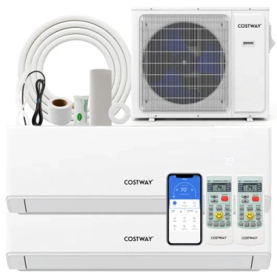 Costway Ultr Eco Series 24000 Btu 2 Zone 23 Seer2 Mini Split Air Conditioner Wifi Enabled With Heat Pump-9k  In White