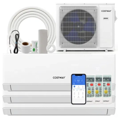 Costway Ultr Eco Series 24000 Btu 3 Zone 23 Seer2 Mini Split Air Conditioner Wifi Enabled With Heat Pump-9k  In White