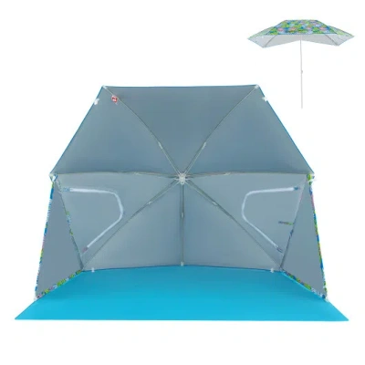 Costway Upf50+ Sun Protection Beach Umbrella Tent With Portable Carrying Bag-blue