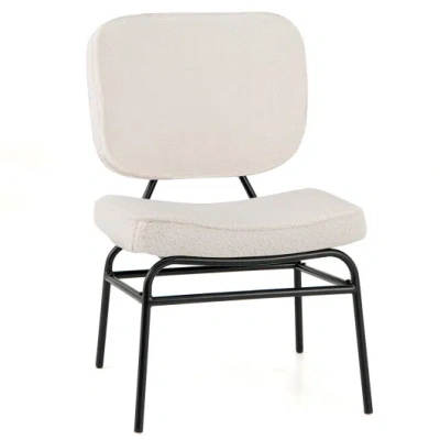 Costway Upholstered Accent Chair Sherpa Reading Chair With Sponge Padding-beige In Black