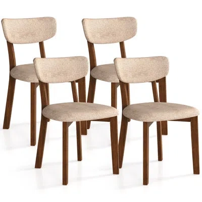 Costway Upholstered Back Side Chair Dining Chair In Beige,walnut