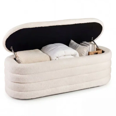 Costway Upholstered Fabric Storage Ottoman Bench For End Of Bed With 2 Struts-white In Neutral