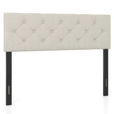 Costway Upholstered Headboard Queen/full Size Tufted Linen Fabric Bed Frame Mount Panel-beige In White