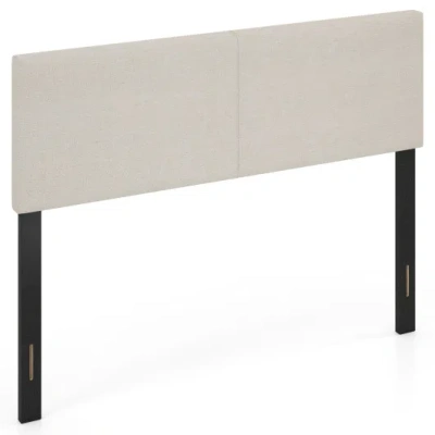 Costway Upholstered Headboard Queen/full Size Vertical Quilted Linen Fabric Bed Frame Mount Panel-beige In Neutral