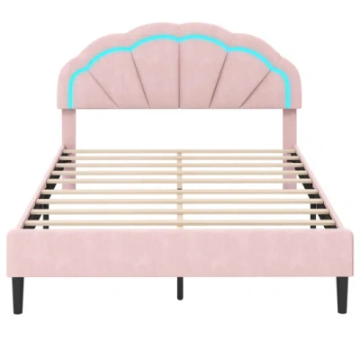 Costway Upholstered Led Bed Frame With Adjustable Flower Headboard And Metal Support Feet Pink-queen Size