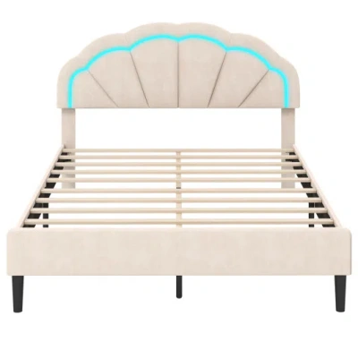 Costway Upholstered Led Bed Frame With Adjustable Flower Headboard And Metal Support Feet-queen Size In Brown