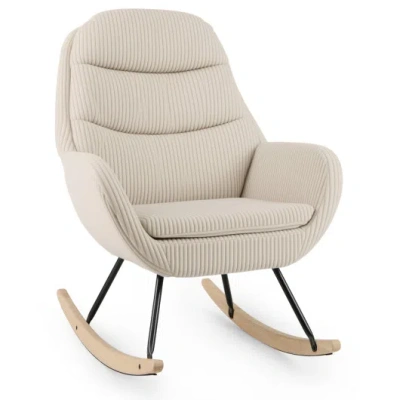 Costway Upholstered Rocking Chair Nursery Glider Rocker With Padded Backrest And Seat-beige In Neutral