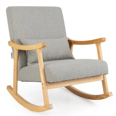 Costway Upholstered Rocking Chair With Pillow And Rubber Wood Frame-gray