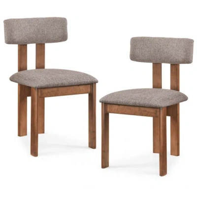 Costway Upholstered Rubber Wood Dining Chairs Set Of 2 With Curved Backrest-walnut In Multi