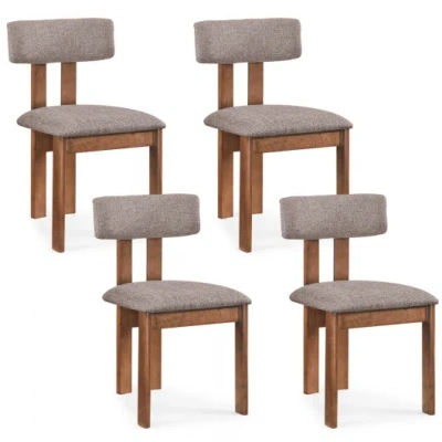 Costway Upholstered Rubber Wood Dining Chairs Set Of 4 With Curved Backrest-walnut In Multi