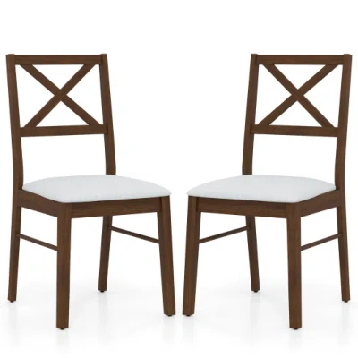 Costway Upholstered Side Dining Chairs Set Of 2 With Rubber Wood Frame-brown