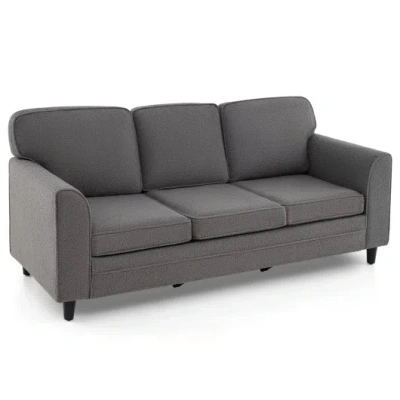 Costway Upholstered Teddy Velvet 3-seat Sofa With Comfy Back Pillows-gray