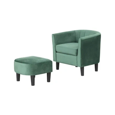 Costway Upholstered Teddy Velvet Club Barrel Chair With Ottoman With Footrest-green