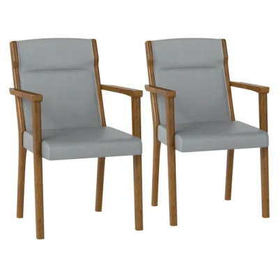 Costway Upholstered Wooden Accent Chairs Set Of 2 With High Back And Soft Cushion-gray In Brown