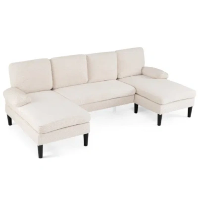 Costway U-shaped Sectional Couch With Double Chaise For Living Room-beige In Neutral