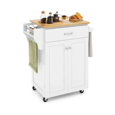 Costway Utility Rolling Storage Cabinet Kitchen Island Cart With Spice Rack-white