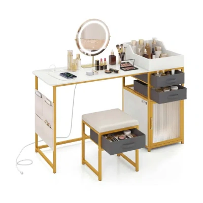 Costway Vanity Desk With Rotatable Lighted Mirror 55 Inch Makeup Vanity Table-white