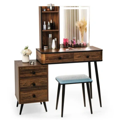 Costway Vanity Makeup Table Set With Lighted Mirror-brown