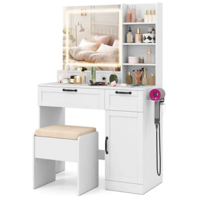 Costway Vanity Set With Mirror And 3 Lighting Modes And Adjustable Brightness-white