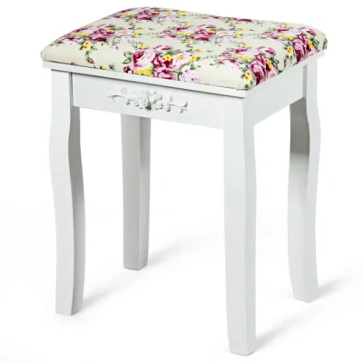 Costway Vanity Wood Dressing Stool Padded Piano Seat With Rose Cushion-white In Multi