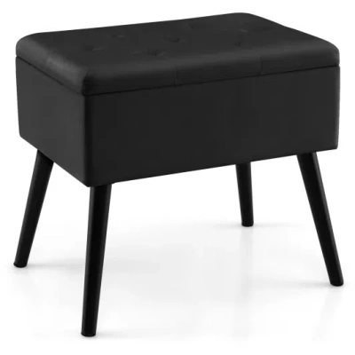 Costway Velvet Storage Ottoman With Solid Wood Legs For Living Room Bedroom-black